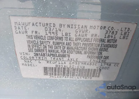 2014 Nissan Sentra Sv from USA, damaged, VIN 3N1AB7AP8EL659878